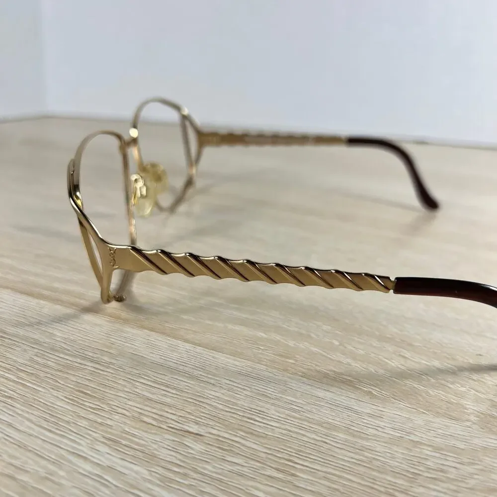 Vintage Yves Saint Laurent 6056 Y119 Sunglasses FRAMES ONLY Gold Brown Italy